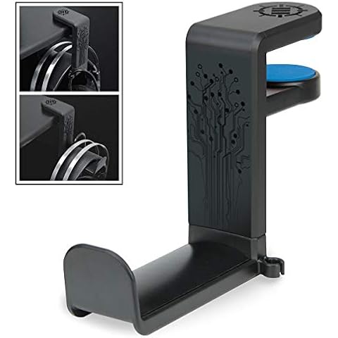 ENHANCE PC Gaming Headset Hook Holder Hanger Mount - Headphones Stand with Adjustable 360 Rotating Arm, Under Desk Clamp On Design, Universal Fit, Built in Cable Clip Organizer - Black Cover