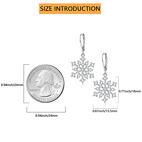 Snowflake Earrings for Woman 925 Sterling Silver Cubic Zirconia Winter Party Flower Snowflake Dangle Drop Earrings Jewelry Chrismas Gifts for Women Girls3