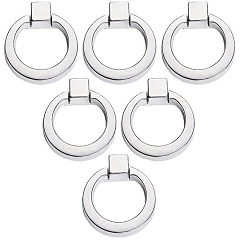 6pcs Modern-Style Cupboard Pulls Zinc-Alloy Casting Drawer Knobs and Handles, Chrome-Finish Ring Pull by Creatwls (Chrome) Cover