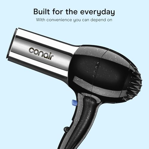 Image of Conair Full Size Ionic Hair Dryer | 1875W Fast Drying Ionic Hair Dryer with Concentrator for Frizz-Free, Shiny Hair, Black /Chrome, 256NRL