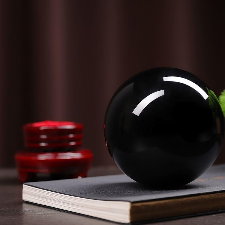 Obsidian Crystal Ball Ornaments Black Obsidian Ball Black Stone Office Living Room Gift Ornaments,Black,140mm