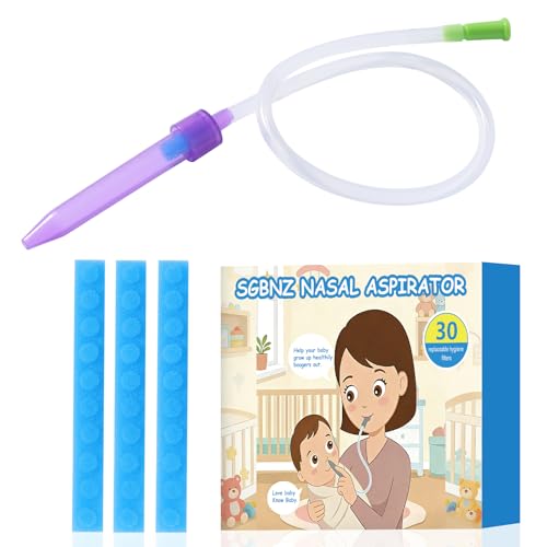 Image of Nasal Aspirator for Baby with 30 Hygiene Filters 0-12 Months, Compact Size, Baby No Bulky Feel Reusable Infant Nose Cleaner, Easy to Use and Clean, Portable for Both Travel and Home Use-Purple