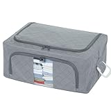 アストロ 活性炭消臭 ワイヤー入り 衣類収納ケース Mサイズ 1個 活性炭のチカラで消臭保管 ワイヤー入りで積み重ねて収納できる 上からも前からも出し入れできる 通気性の良い不織布がホコリなどの汚れをガード 3層構造の厚手生地 透明窓 持ち手 洋服 収納ボックス 衣装ケース 収納袋 クローゼット 押し入れ収納 グレー 620-32