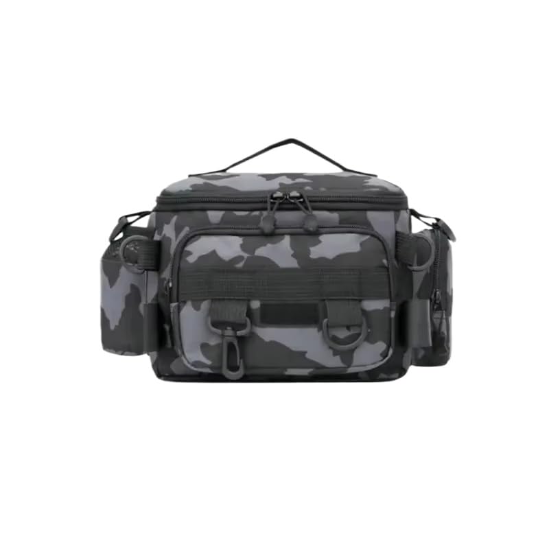 Bolsa de Pesca com Suporte para Vara, Bolsa de Armazenamento com Alça de Ombro, Compartimentos com Zíper, Resistente à Água, para Equipamentos e Acessórios de Pesca