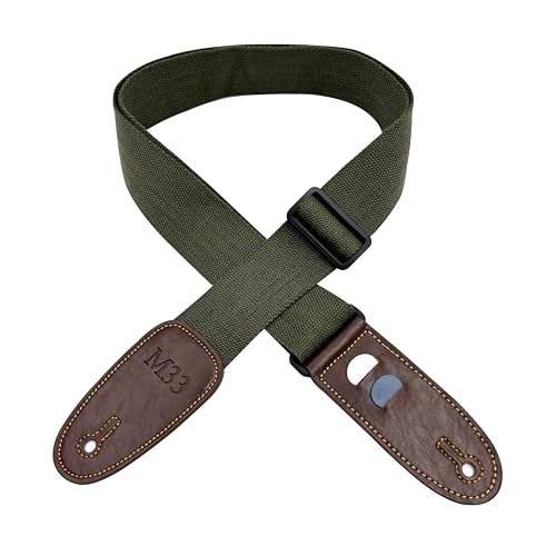 M33 Guitar Strap– with Pick Holder, Adjustable Cotton, Multi-Layered Synthetic Leather Ends – Fits Acoustic, Electric, Bass (army green)