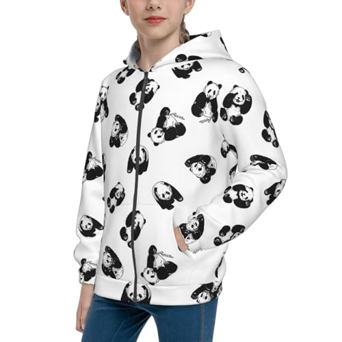 Giant Pandas Kids Pullover Hoodies Boys Zip Up Sweatshirts Girls Athletic Clothes with Pocket
