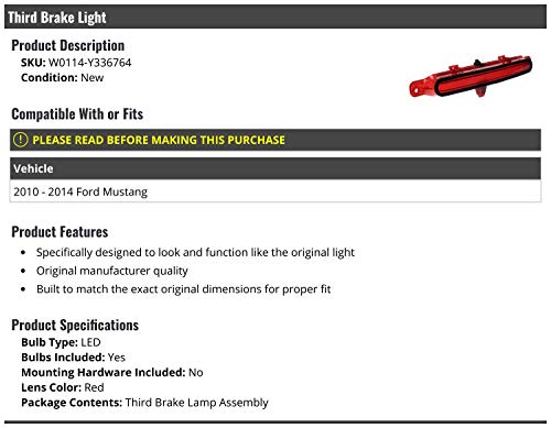 Marketplace Auto Parts 3rd Third Brake Light - LED Type - Compatible with 2010-2014 Ford Mustang