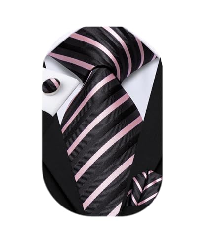Image of Dubulle Mens Paisley Floral Silk Tie for Men Striped Necktie and Pocket Square Cufflinks Set Wedding Business