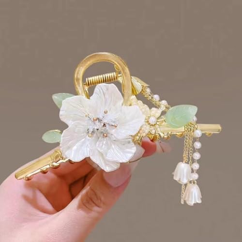 Image of Diversa Rhinestone Golden Claw Clip, Embellished Korean Clutcher, Non- Slip Metal Claw Clip for Girls, Fancy Clutcher for Women, Pack of 1 (Hibiscus)