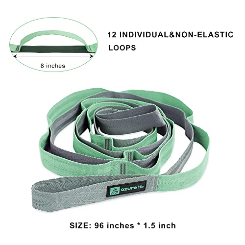 A Azurelife Premium Durable Cotton Stretch Strap With Loops, Non-Elastic Yoga Strap For Stretching, Multi-Loop Fitness Stretch Band For Physical Therapy, Yoga, Pilates&Dance (Green - 12 Loops) #TOP2