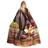 Capa de bruja elegante con estampado de bodega de vino tinto, capa con capucha, disfraz de mago para Halloween, cosplay y carnaval