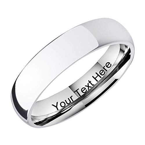 FlameReflection White Tungsten Carbide Polished Classic Dome Men Women Wedding Rings Personalize Inside Ring Engraving Bands 6mm Size 7.5 Mens Wedding Rings Tungsten Engraved
