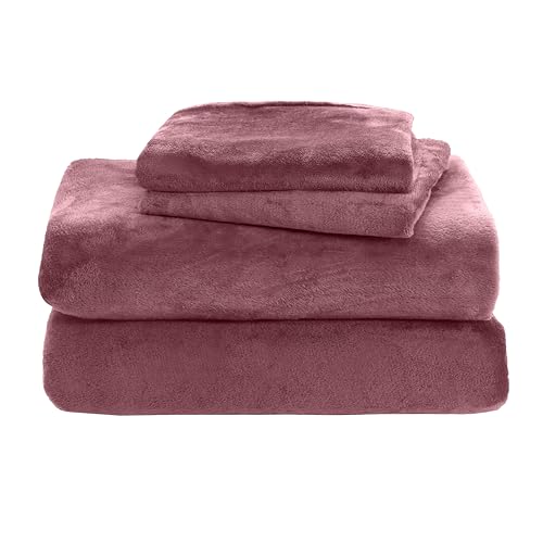 Elegant Comfort Luxuriously Soft 4-Piece Velvet Plush Flannel Sheet Set - Premium Quality - Cozy Warm, Anti-Static, Non Pilling Fuzzy Velvet Flannel Fleece Deep Pocket Sheet Set - Full, Rose