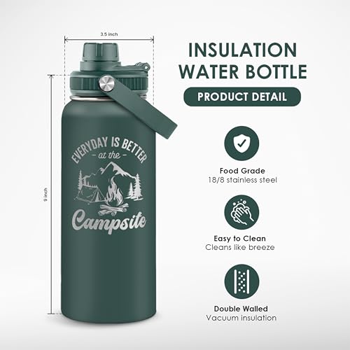Image of Camping Insulated Stainless Steel Water Bottle 32oz, Everyday is Better with the Campsite, Vacuum Chug Lid Travel Tumbler for Men Friends Dad Brothers Camping Lovers, Gift for Birthday Christmas