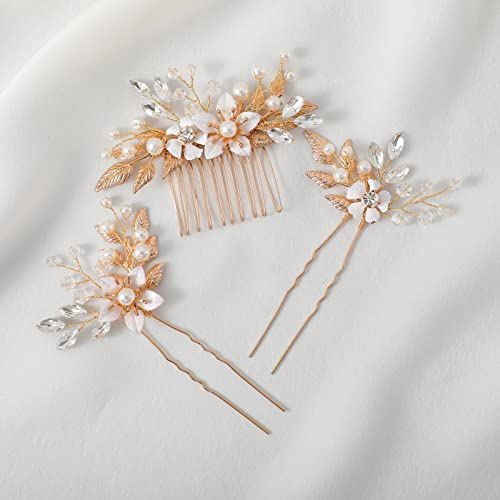 Haodeliy 髪飾り ヘッドドレス コーム Uピン 3点セット 花嫁 ヘアアクセサリー 手作り ウェディングヘッドドレス 髪飾り フラワー 結婚式 披露宴 二次会 発表会 卒業式 入学式 パーティー 和装用髪飾り ヘアアクセサリー(タイプ4)