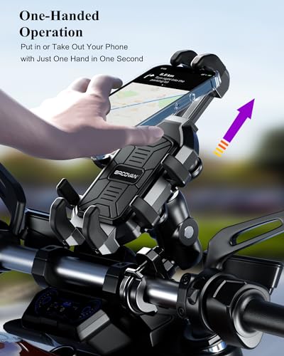 BRCOVAN Motorcycle Phone Mount Holder with Vibration Dampener, Anti-Shake Handlebar Cellphone Cradle for Bike Bicycle Scooter ATV, Adjustable Fit 5.4-6.9'' Smartphone - Thumbnail 5