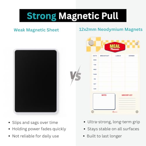 Image of Magnetic Premium A4 Acrylic Weekly Meal Planner for Fridge |Shopping List, Todo Board | Family Chores, Routines, Meal Plan, Notes & Reminders - Yellow