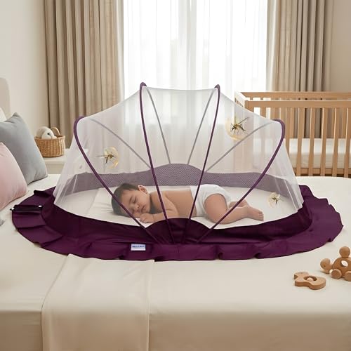 Image of Weird Wolf Foldable Baby Mosquito Net, Bottomless Net for Infants, for Safe & Easy Use | 107 x 74 x 55 cms Mosquito Net for Baby, Toddlers & Infant (0-36 Months), 6 Months Warranty, Purple