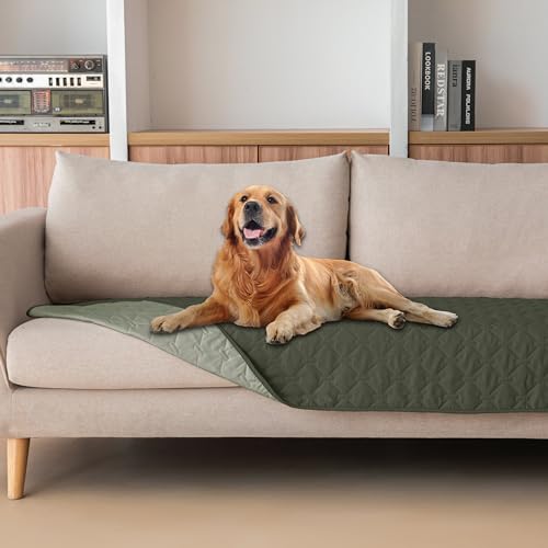 Image of gogobunny 100% Double Sided Waterproof Dog Blanket Soft Pet Bed Cover Reversible Protect Furniture Couch Sofa Car for Puppy Cat Kids (Dark Olive /Light Olive, 30x70 Inch (Pack of 1))