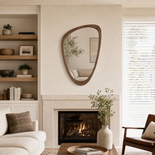 Image of Asymmetrical Irregular Solid Wood Framed Wall Mirror, 24 inchx36 inch