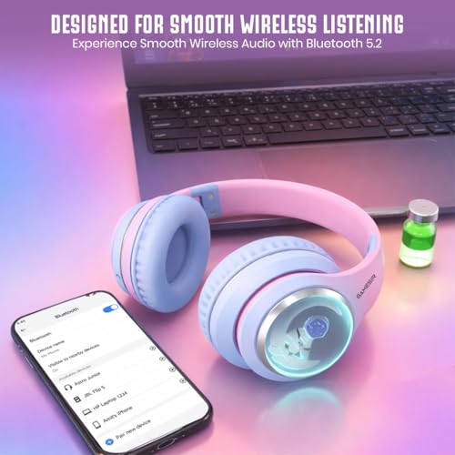 Image of GameSir Astro Junior Wireless Headphones with 40mm Drivers, Deep Bass Stereo Sound, Bluetooth 5.3, Over-Ear Noise Isolation Headset with LED Light, Built-in Mic for PC, Mobile & Laptop (Blue)