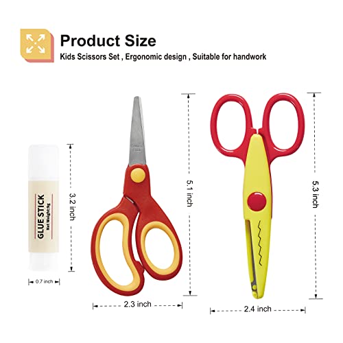 Kids Scissors Bulk Set,Small Scissors With Soft Touch Blunt Tip,5” Scissors For Kids,Craft Scissors Decorative Edge And Pvp Glue Sticks For School Home Office #TOP5