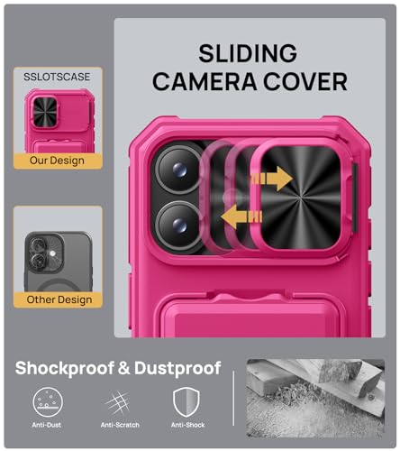 Image of SSLOTSCASE for iPhone 17 Case with 2X Screen Protector & Card Holder, Pink
