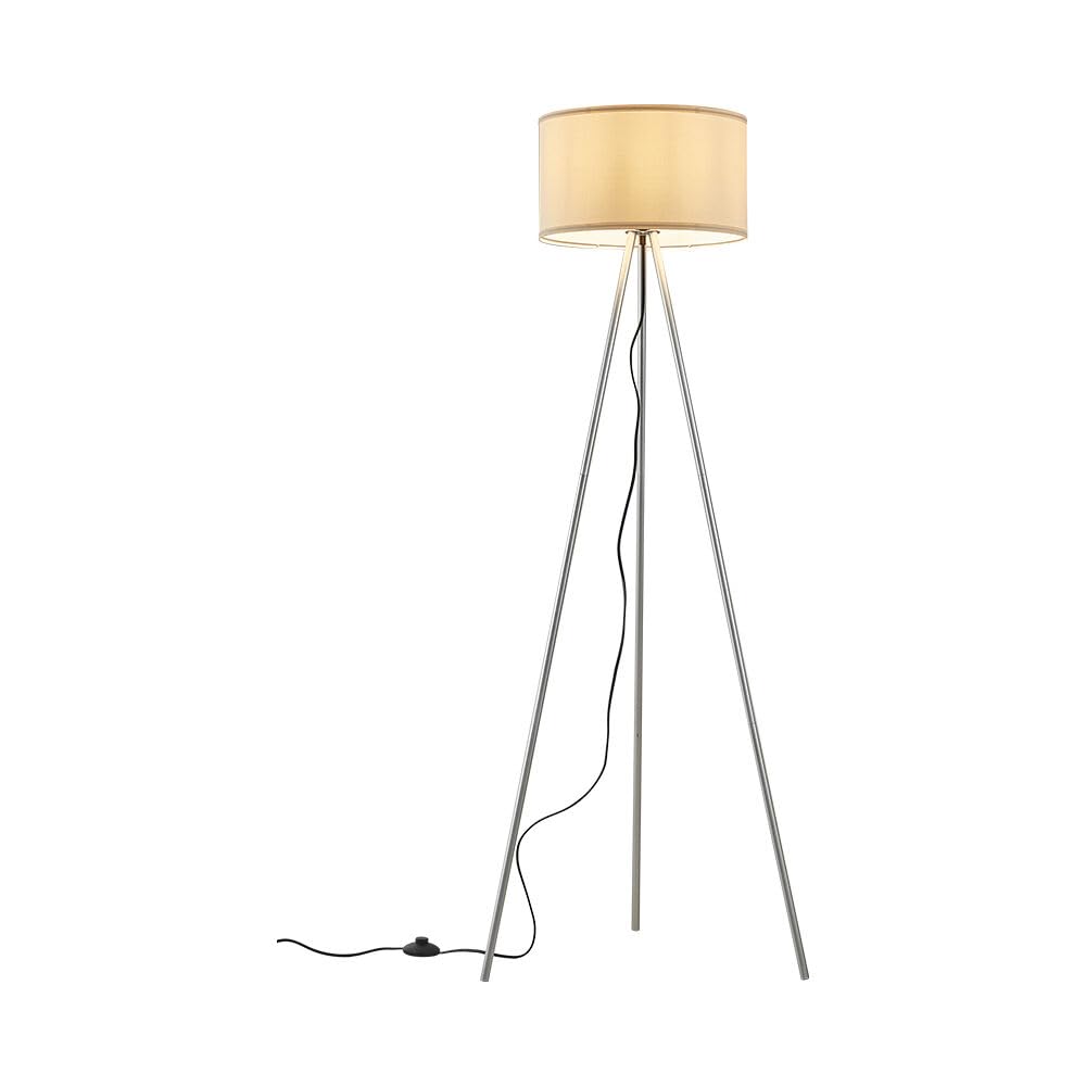Braytron Stehleuchte – 3-Bein Standleuchte mit Satiniertem, Lichtstreuendem Kunststoffschirm & Chrombeinen, E27 Fassung, Ein/Aus-Schalter am Kabel, 155 cm Hoch für Wohnzimmer & Schlafzimmer, Beige