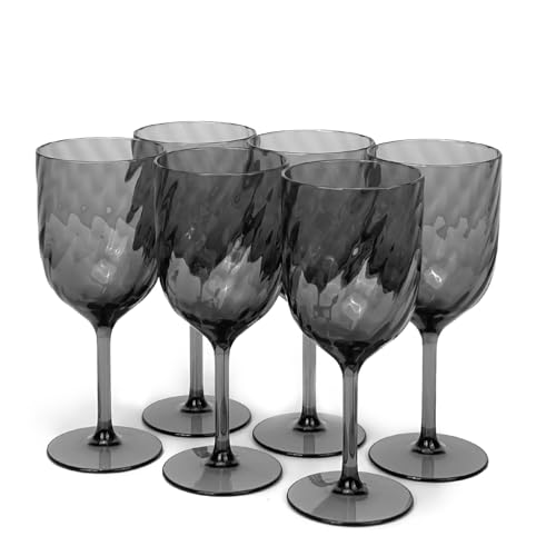 Yalin Set di 6 bicchieri impilabili in plastica acrilica infrangibile, 425,2 g, per vino e acqua, colore grigio, 425 g