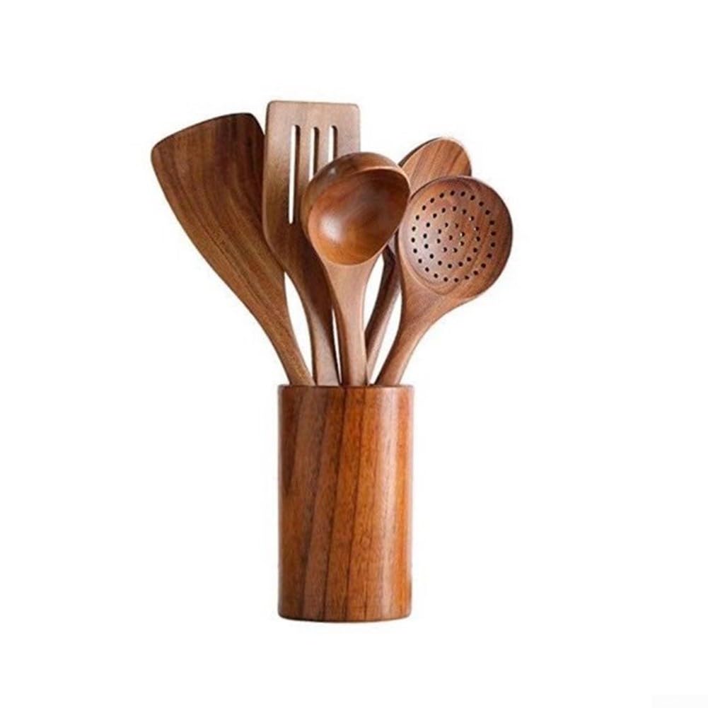 Cucchiaio di legno, mestolo da 4 a 8 pezzi per scolapasta riso zuppa manico lungo (5 + 1 pz)