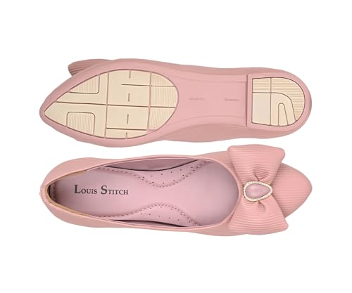 Image of LOUIS STITCH Women's Stylish Bow Ballerina Flats | Premium Closed-Toe Flat Sandals| Comfort Ballerina for Office & Everyday Style| LS-LDCF-010