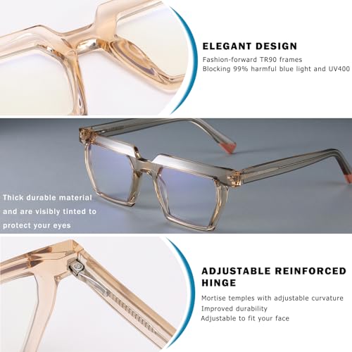 Image of Blue Light Blocking Glasses, TR90 Rectangle Computer Glasses With Anti Eyestrain & UV Glare Protection (Champagne)