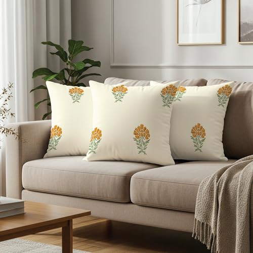 Image of Urban Space Decorative Cotton 200 TC Cushion Cover Set of 3, 16 Inch X 16 Inch Cushion Covers for Sofa, Bedroom, Living Room (Marigold Yellow, Cushion Cover 40Cm X 40Cm, Set of 3)