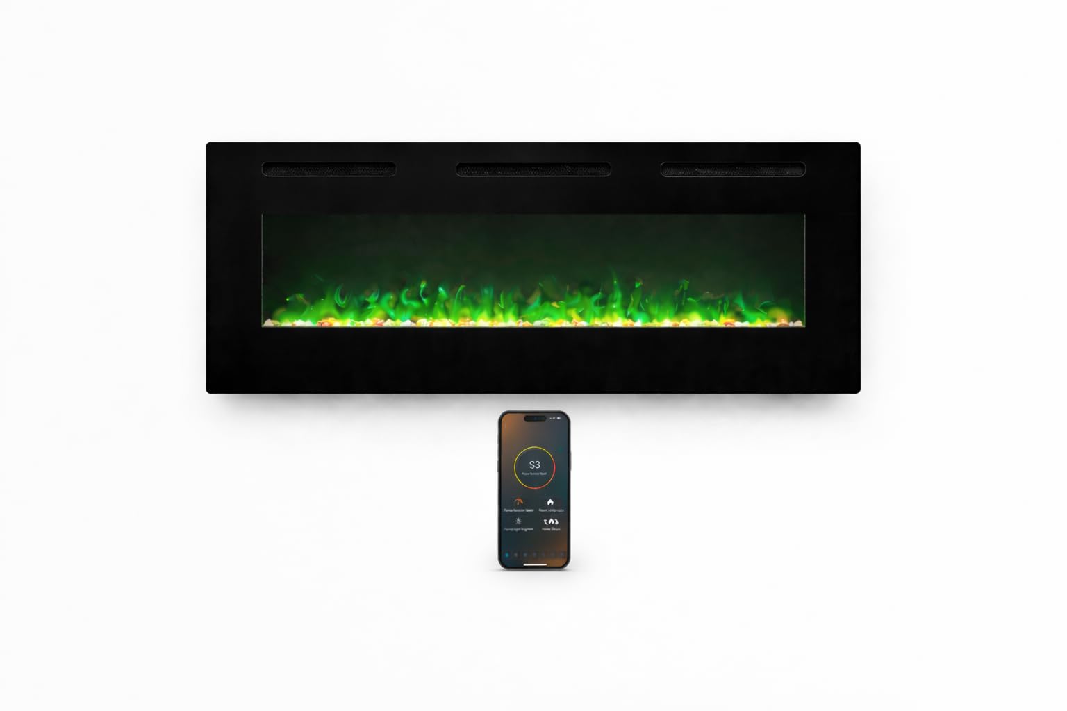 Chimenea Eléctrica de Pared Weka Fireplace WiFi Ultrafina 7,5 cm Vidrio Templado Sin Humo Control Remoto 750/1500W 13 Colores de Llama 107 cm