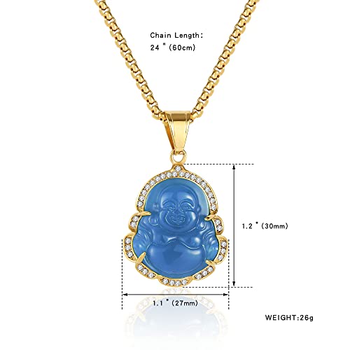 P.BLAKE Laughing Buddha Buddah Necklaces For Women Men, Ice Out Buddha Pendant For Men Women with Stainless Steel Gold Chain 24 inches