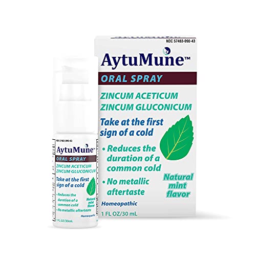 AytuMuneâ“‡ Oral Spray for Immune System Support, Natural Zinc Remedy and Sore Throat Mist - Shorten and Calm Colds with Homeopathic Mint Spray Medicine (1 fl oz)