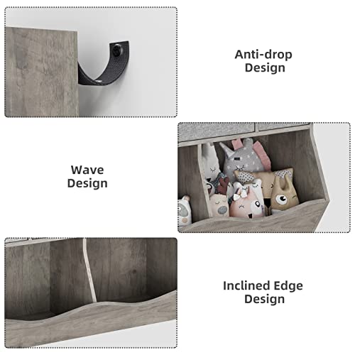 Amyove Kids Bookshelf and Bookcase Toy Storage Multi Shelf with Cubby Organizer Cabinet and Drawers for Boys Girls, for Children's Room, Playroom, Hallway, Kindergarten, School (Grey)