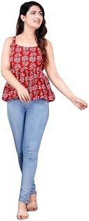 Women's Sleeveless Ethnic Motifs Printed Short Kurti Tops Red Price In India