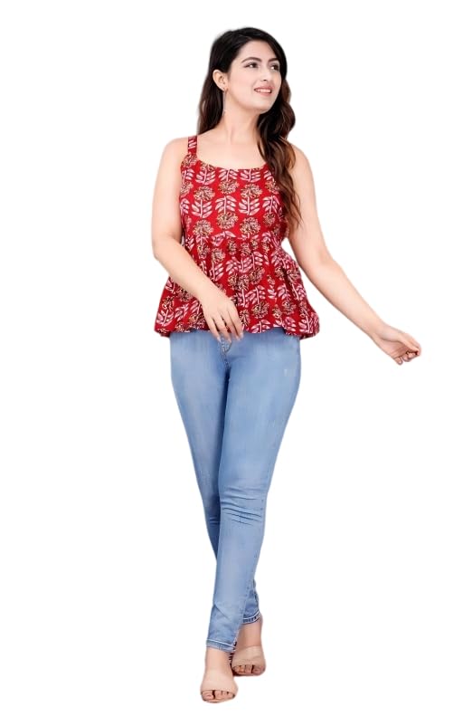 Women's Sleeveless Ethnic Motifs Printed Short Kurti Tops Red - Review, Price and Buying Guide
