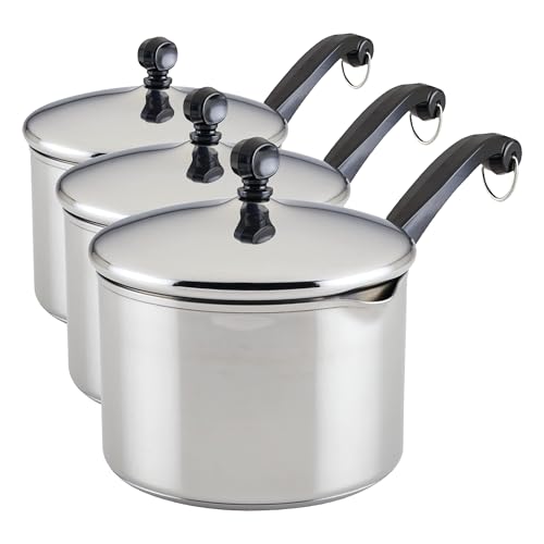 Image of Farberware Classic Series Stainless Steel Straining Sauce Pan with Lid, 3-Quart Sauce Pan With Pour Spout (Pack of 3)