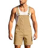 Générique Salopette en Jean pour Homme Short D'été Combinaison en Jean Salopette Cargo Baggy Pantalon de Travail Court Coupe Ample Vintage avec Poches