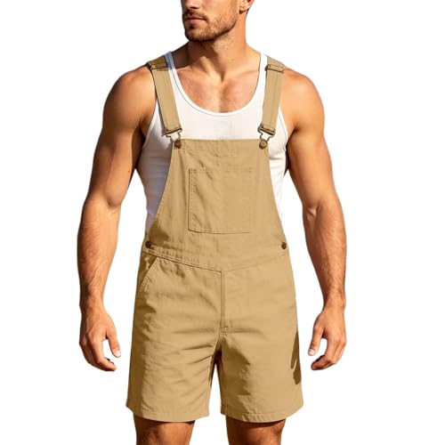 Générique Salopette en Jean pour Homme Short D'été Combinaison en Jean Salopette Cargo Baggy Pantalon de Travail Court Coupe Ample Vintage avec Poches