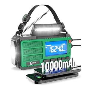 Esky 10000mAh Emergency Hand Crank Radio, AM/FM/NOAA Draagbare Weer Alert Radio met Zaklamp, Zonne-energie Oplaadbare Radio met Kompas Leeslamp SOS Alarm, Outdoor Camping Survival Gear
