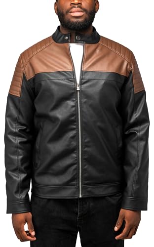 Image of X-Ray Men's Slim Fit Faux-Leather Moto Jacket with Removable Hood
