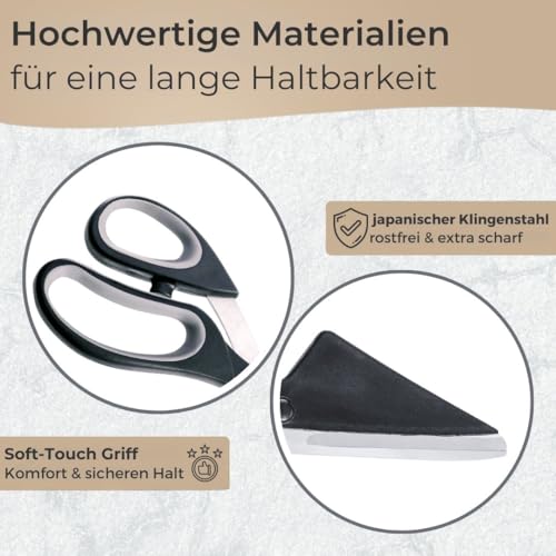 Foto von TOPANBIETER 999 Pizzaschere mit Heber Funktion – 2in1 Pizzaschneider & Servierhilfe, japanische Edelstahl-Klingen & Soft-Touch Griff, Multifunktionale Küchenschere, 27,2 cm spülmaschinengeeignet