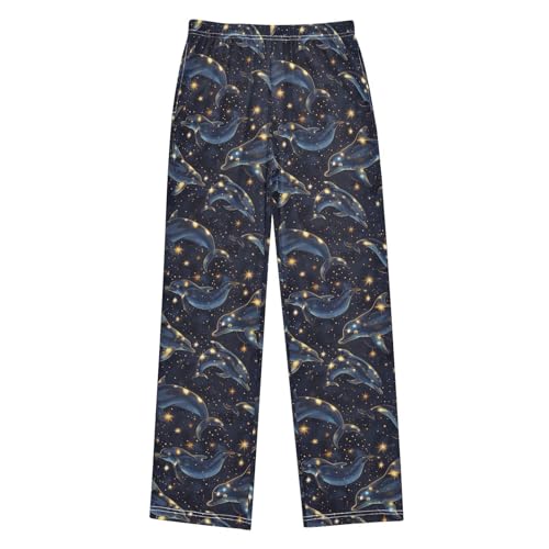 Dolphin Starry Sky Pajamas Bottoms with Pockets Comfy Pjs Sleepwear Elastic Waistband Pajamas Pants Lounge Pants for 6-14 Years