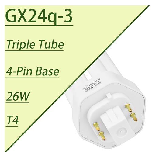 xlzc PL26W/3U/4-Pin 2700K GX24Q-3 Warm White, Compact Fluorescent Lamp Light Bulb,Triple Tube, Pack of 4