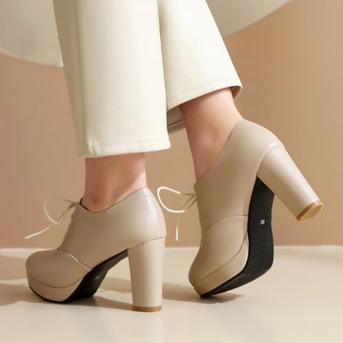 Gicoiz Lace Up Block Heels Women Round Toe Office Oxfords3