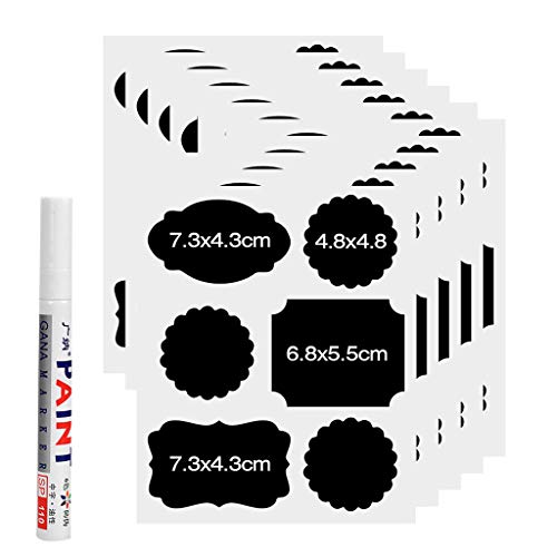 Chalkboard Labels with White Chalk Marker, Tuscom 10pcs Reusable Chalkboard Labels Bulk - Waterproof Blackboard Stickers Label for Jars Glass Bottle Pantry Storage Office Chalk Board (Black)