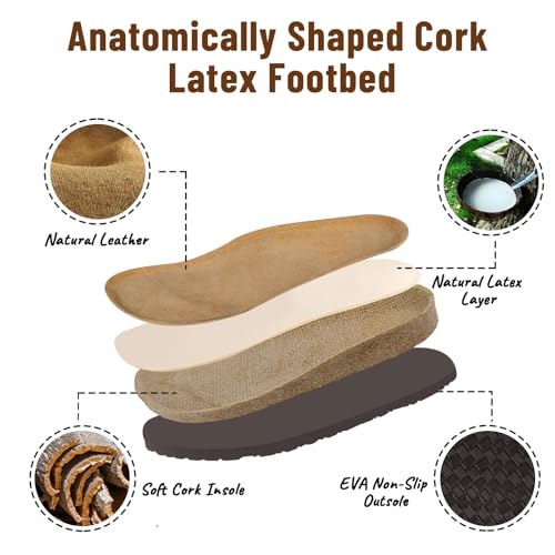 ILLIMITE Suede Clogs for Women Men Cork Footbed Sandals Leather Mules Potato Shoes with Arch Support and Adjustable Buckle3